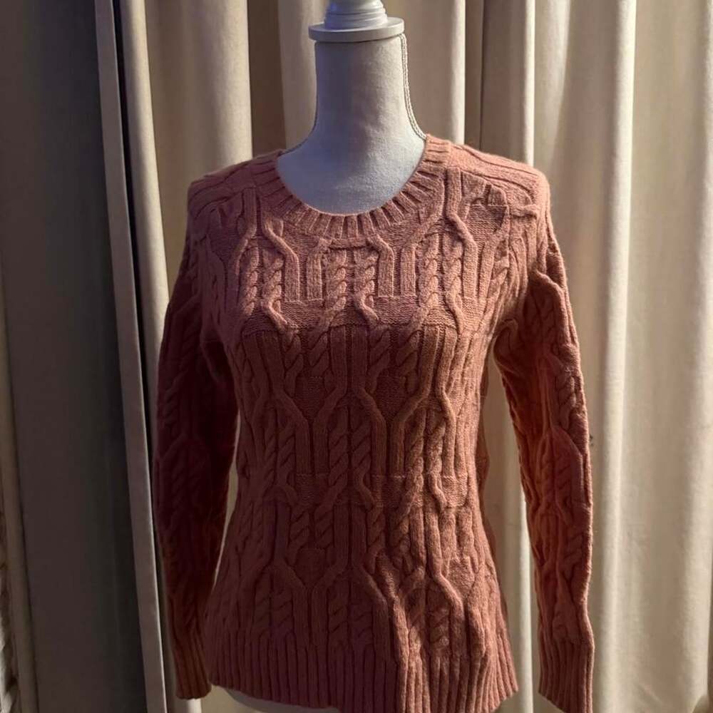 Ann Taylor Cable Knit Sweater Size S Pink Alpaca Wool Blend